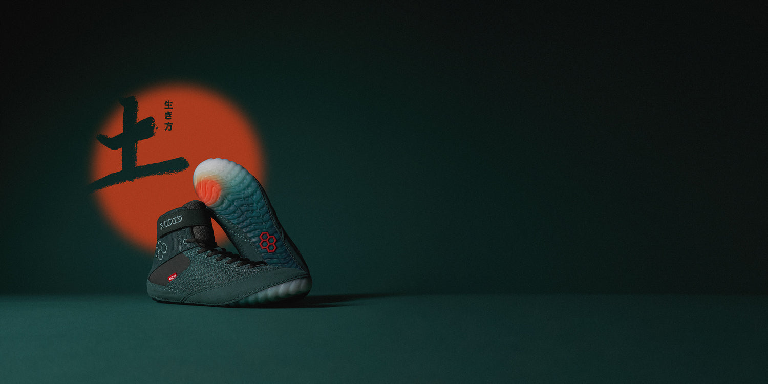 RUDIS Samurai Speed wrestling shoes Earth limited edition featuring natural tones and traction outsole built for grip, control, and mat performance