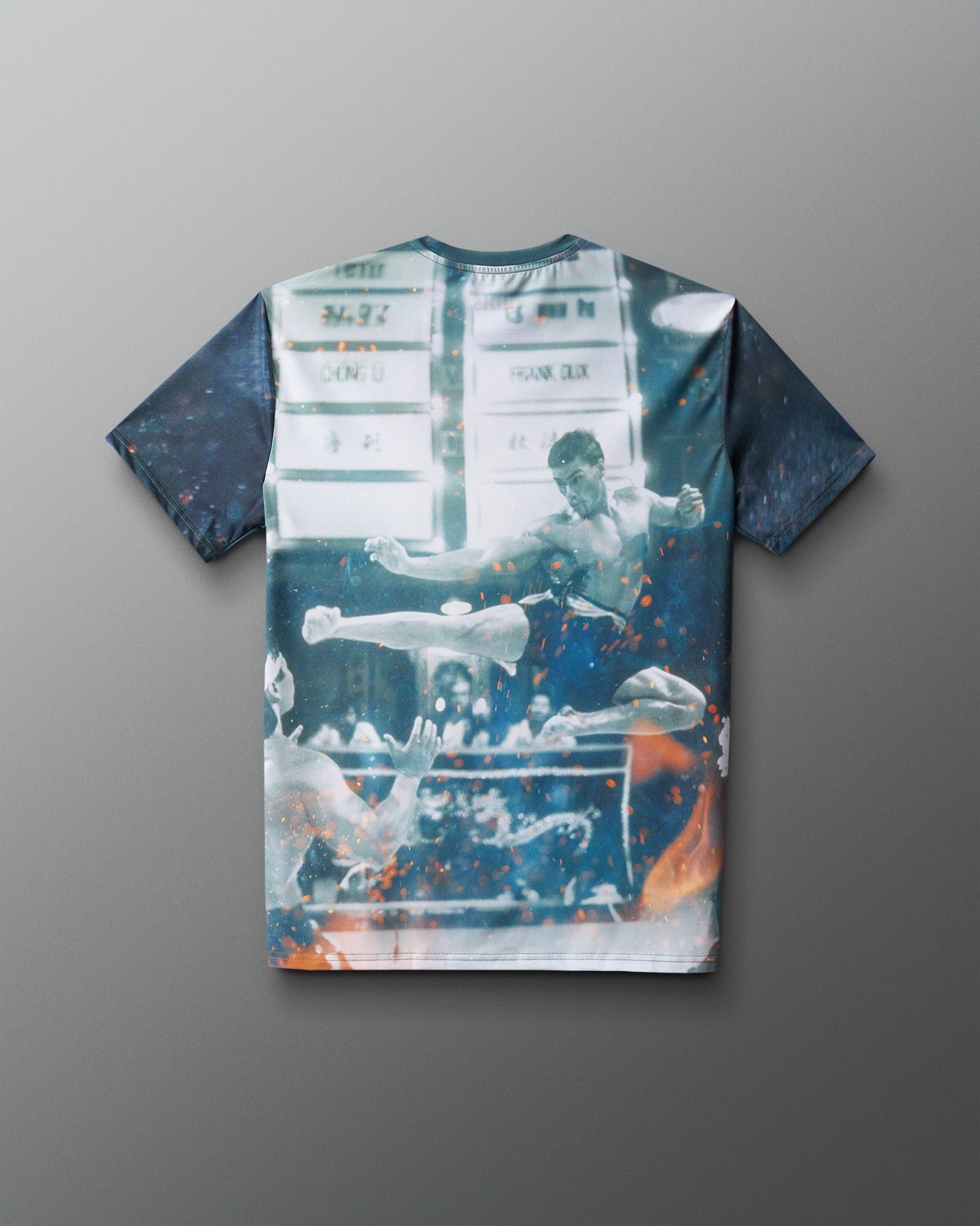 T-shirt with a graphic design of a boxer on a gray background
