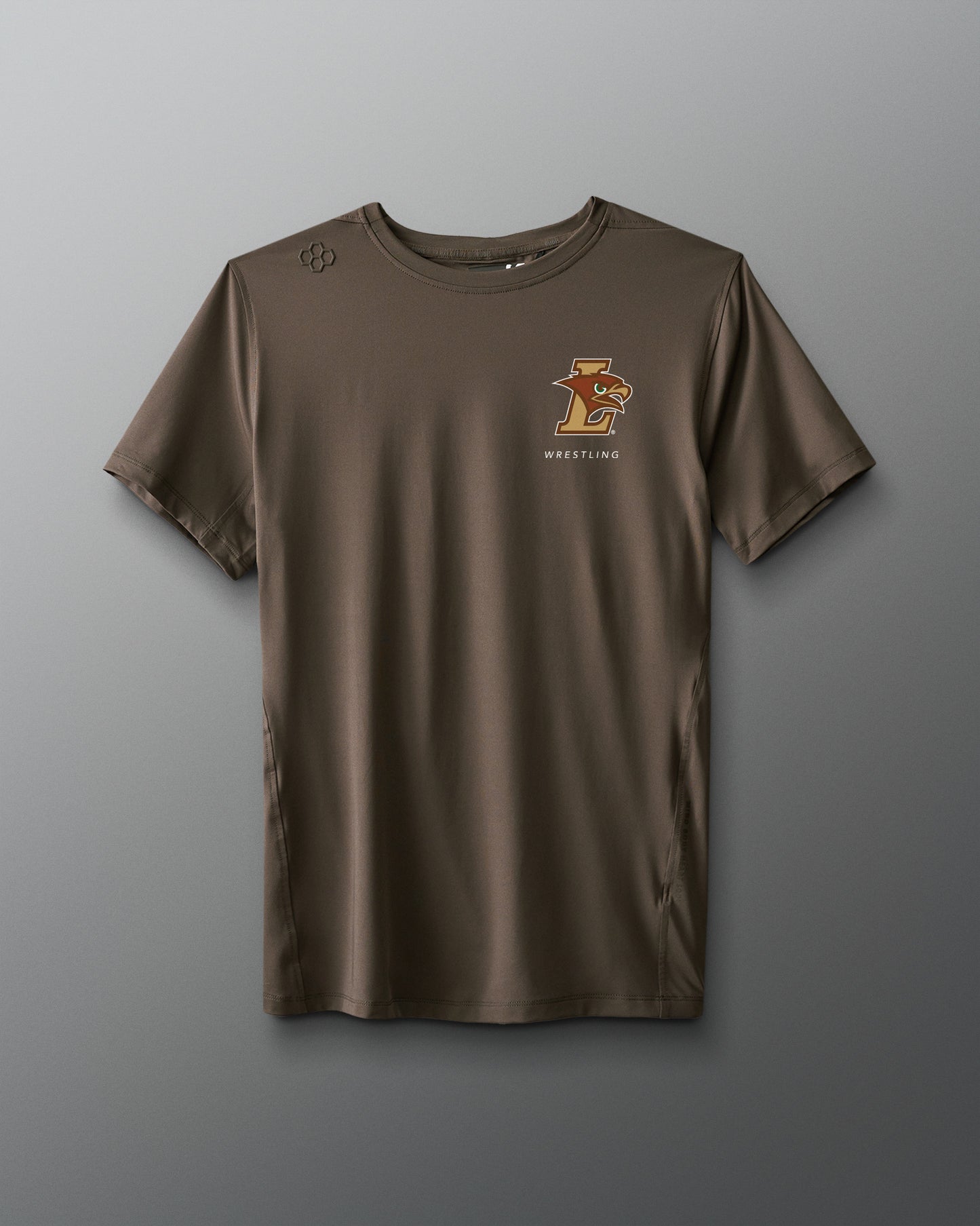 Brown t-shirt with a LeHigh University logo on a gray background