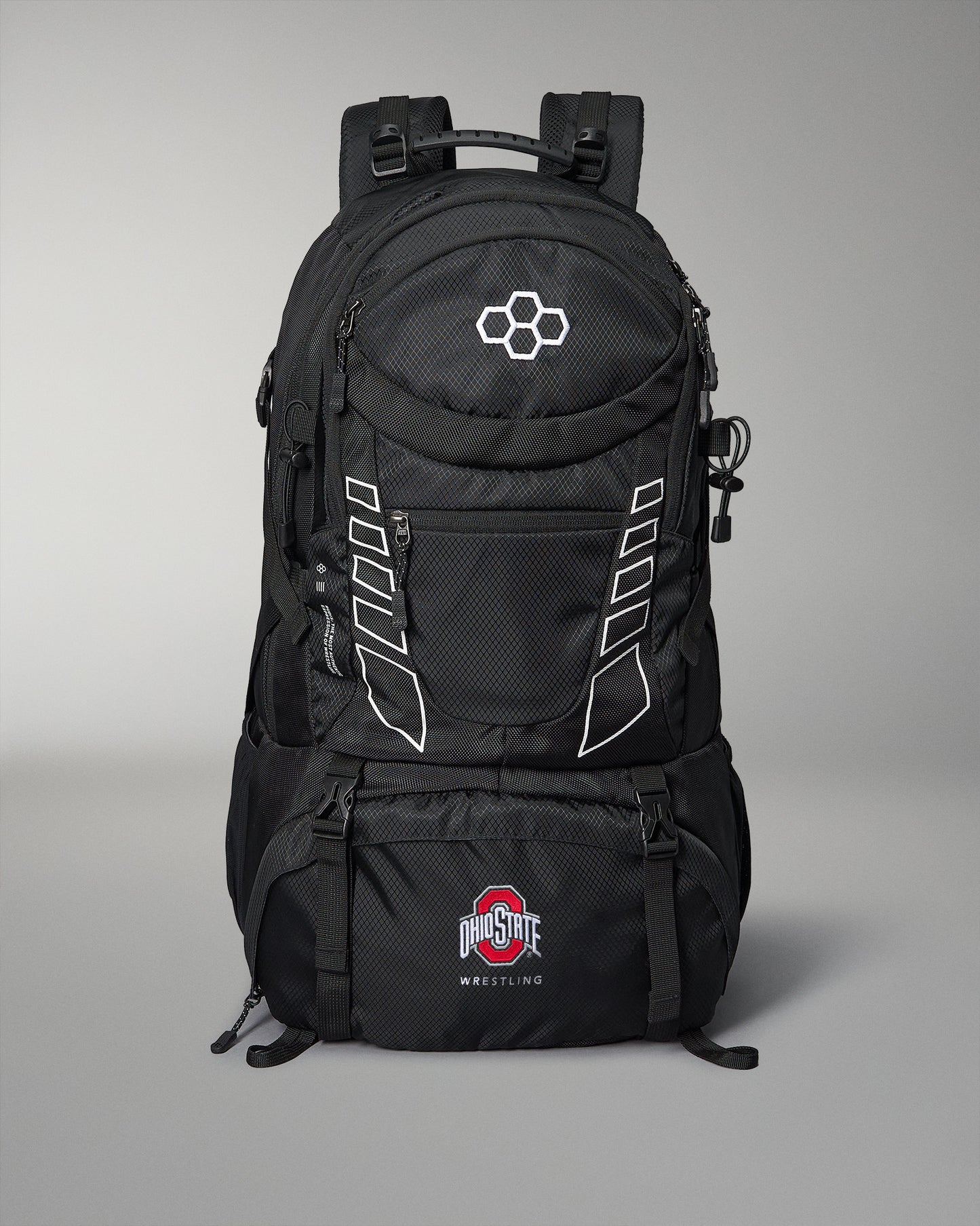 Black RUDIS Ohio State backpack with logos on a gray background