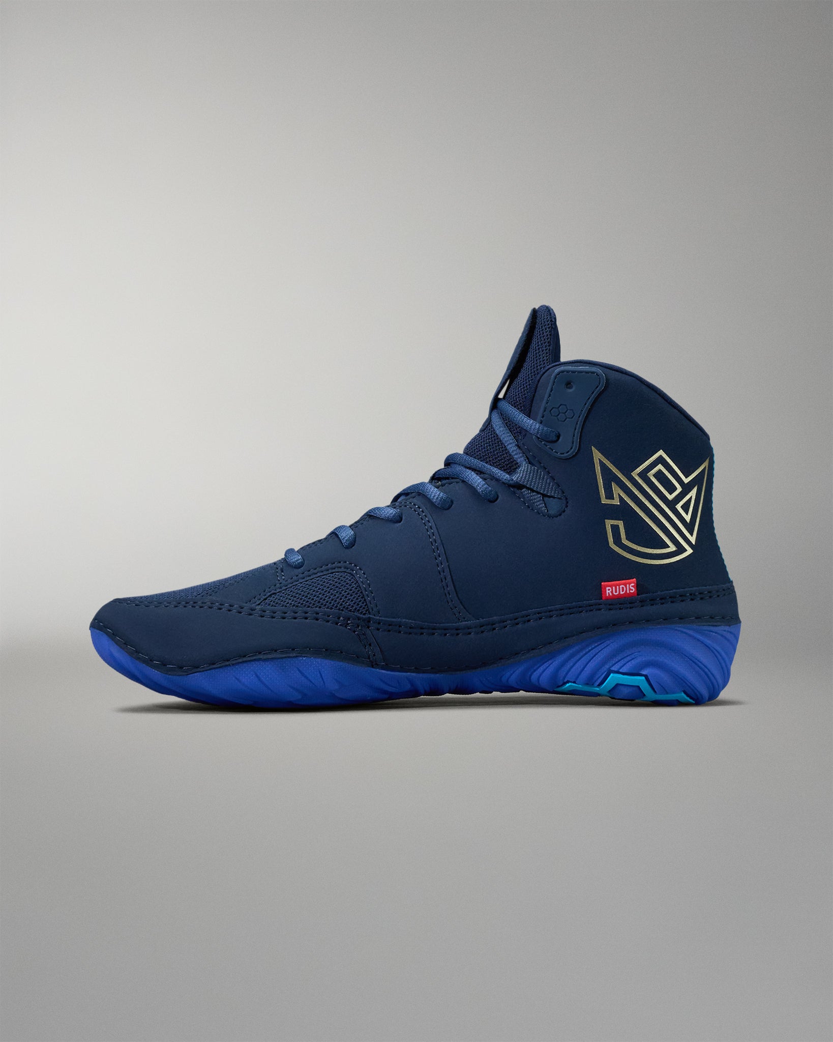 inside profile of blue wrestling shoes