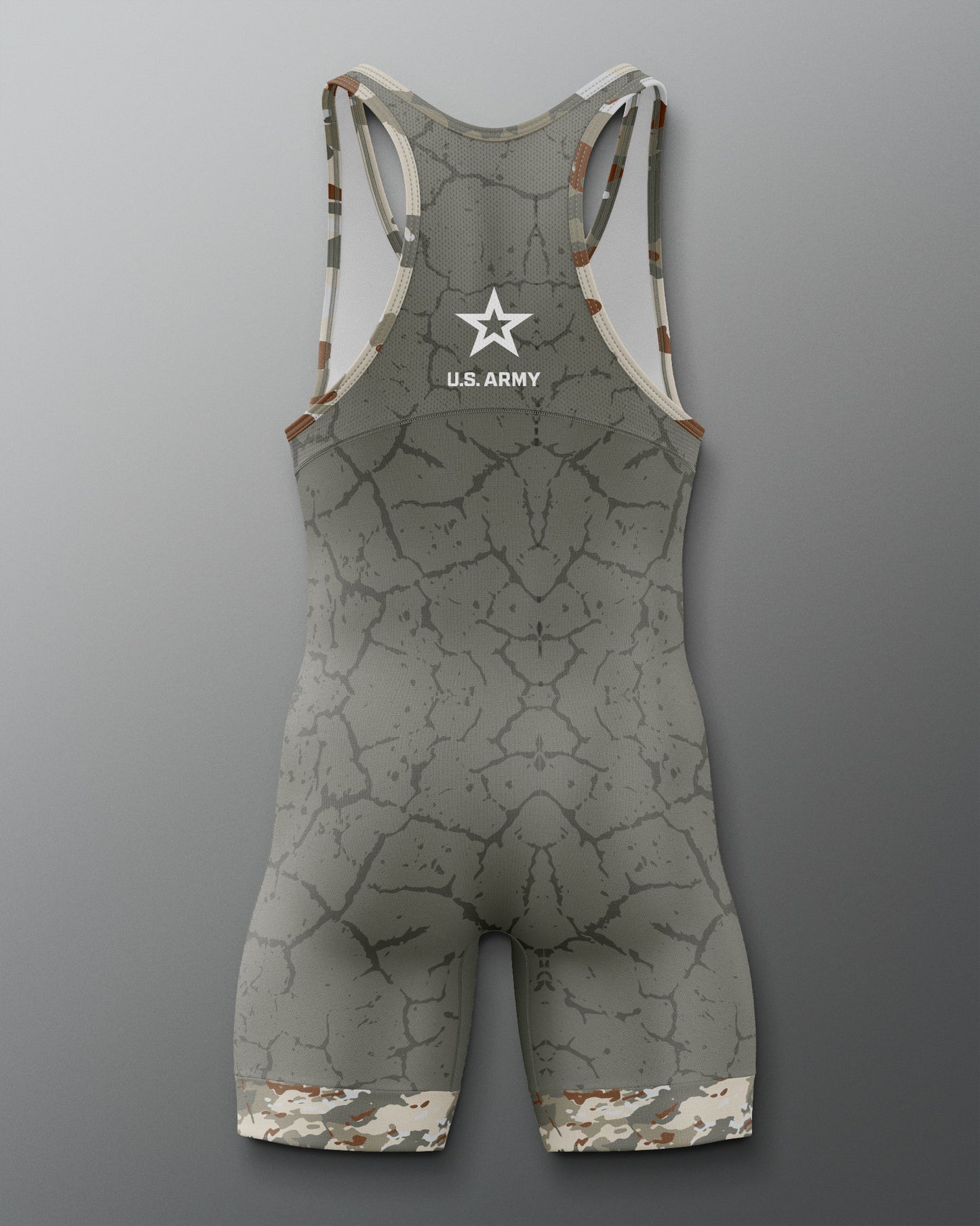 Gray wrestling singlet with U.S. Army logo on a gray background