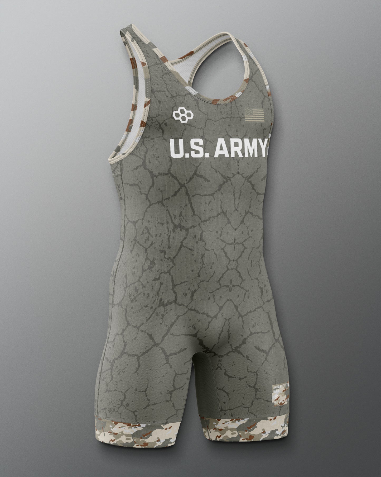 Wrestling singlet with U.S. Army logo on a gray background