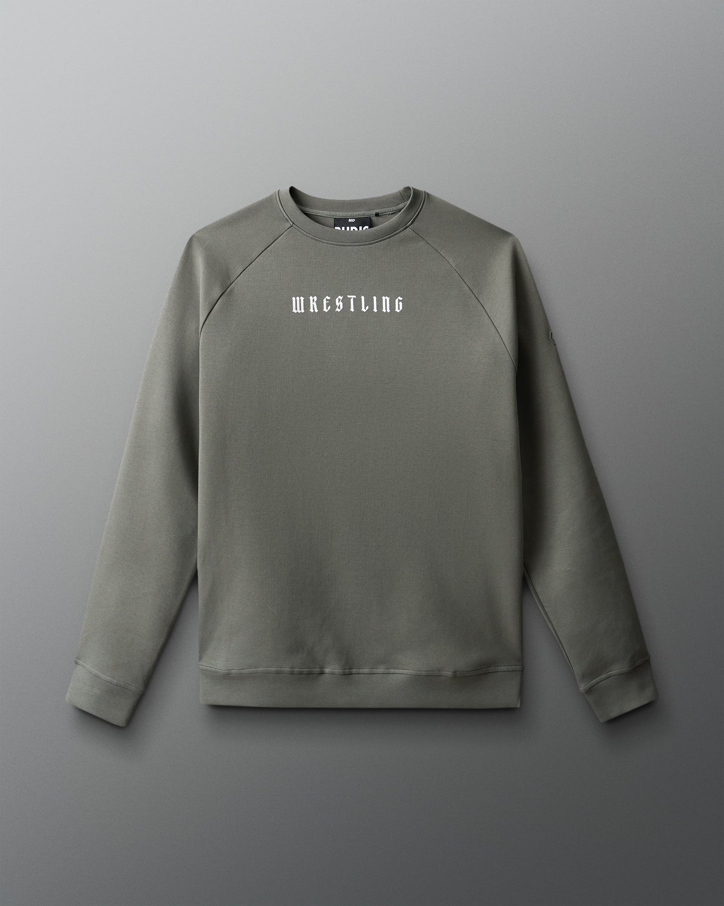 Gray sweatshirt with 'WRESTLING' text on a gray background
