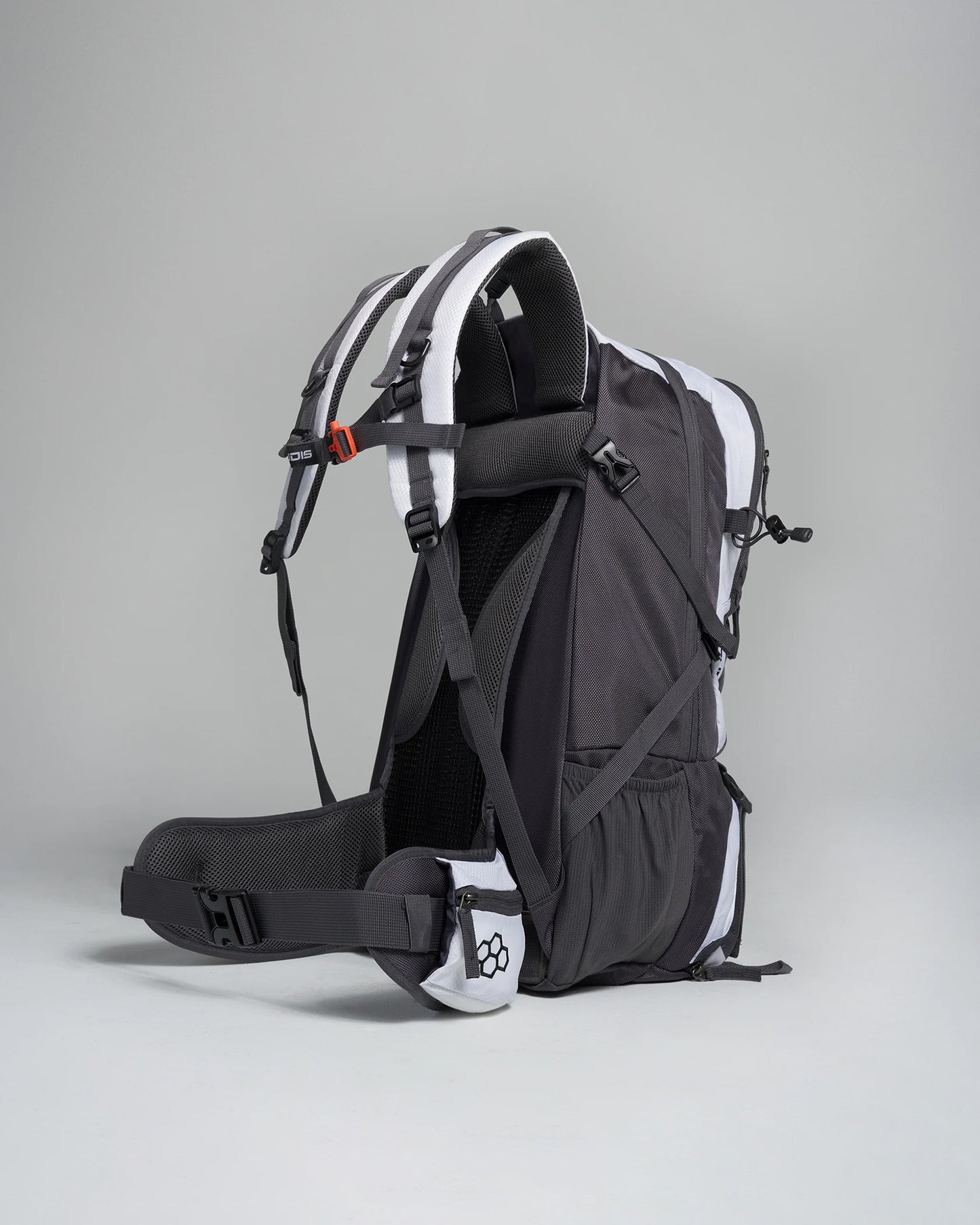 A sleek black and gray backpack with ergonomic straps and a side pocket designed for comfort and durability