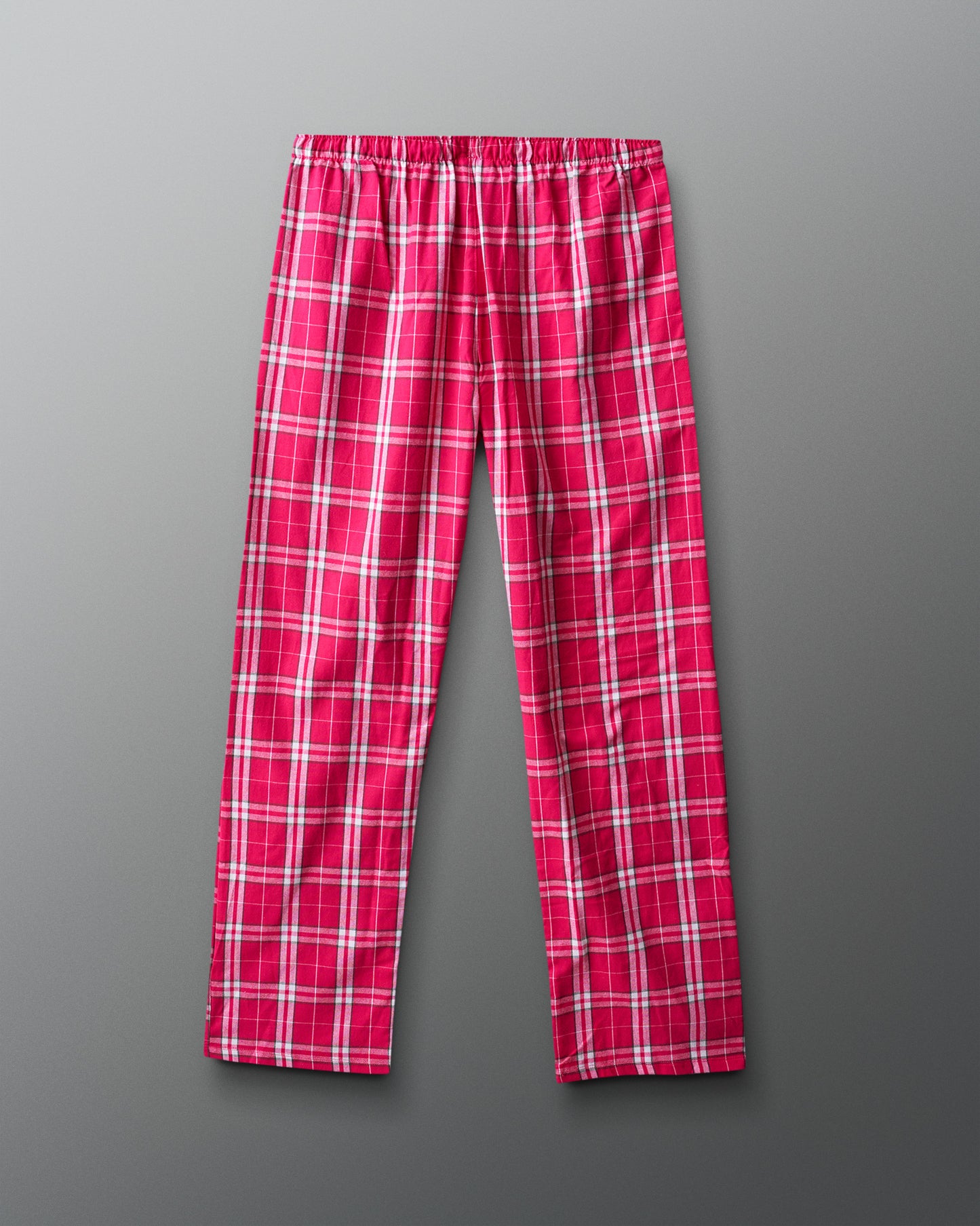 Pink plaid pants on a gray background