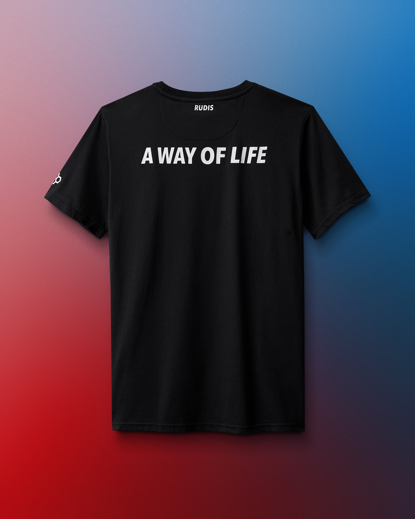 Black t-shirt with 'A Way of Life' text on a gradient background
