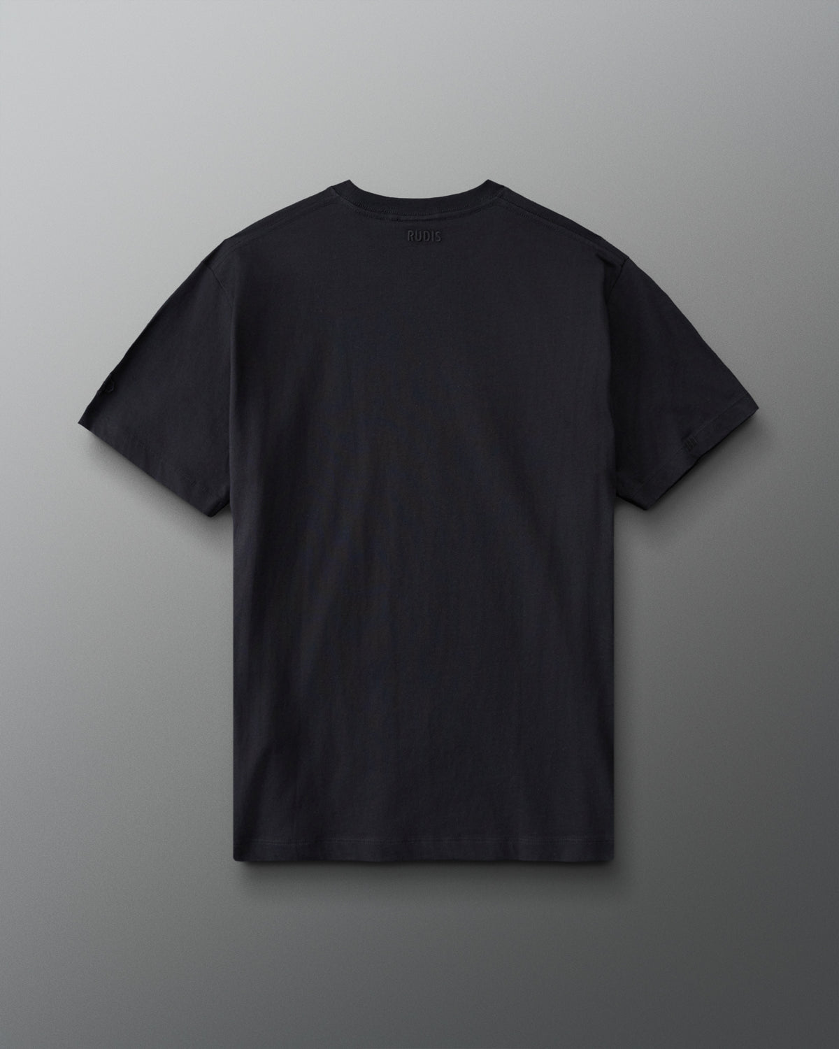 Back view of RUDIS Wrestling Classic Cotton T-Shirt in Black with subtle tonal RUDIS branding below the collar.
