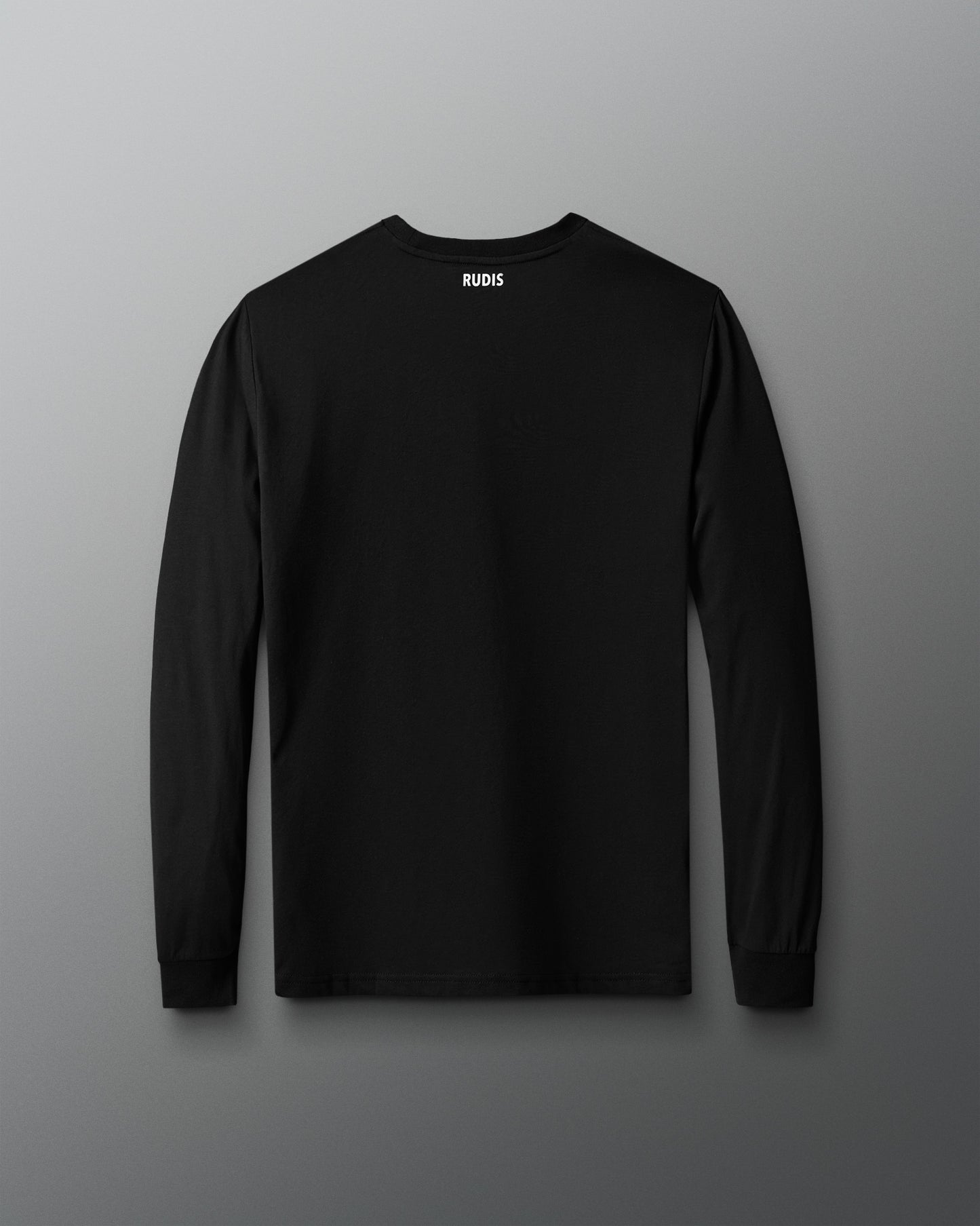 Black long-sleeve shirt on a gray background