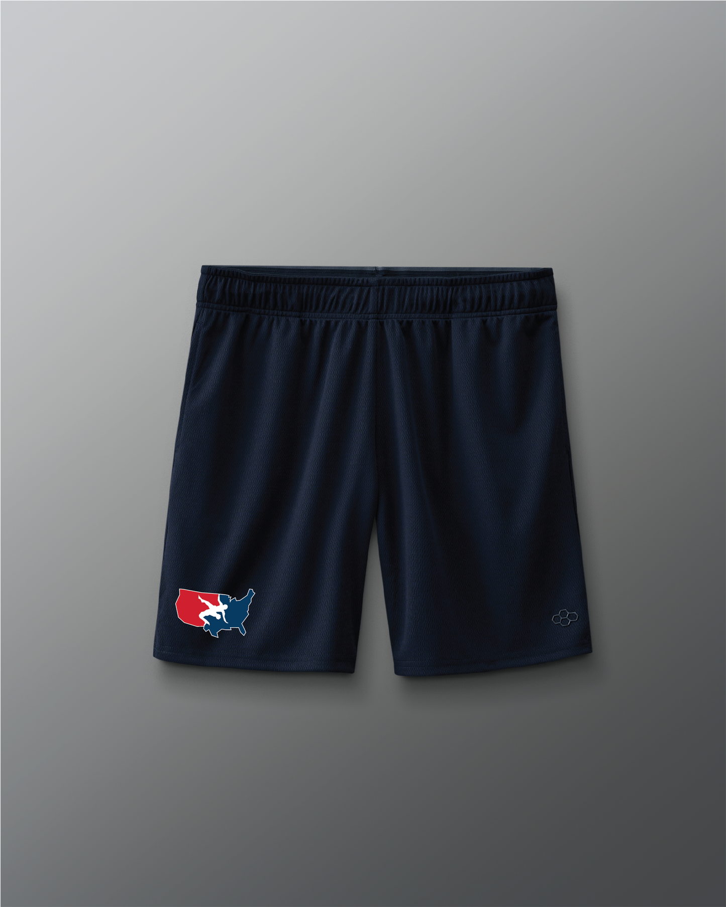 VIK - USA Wrestling Map Logo 7" Mesh Shorts - Navy