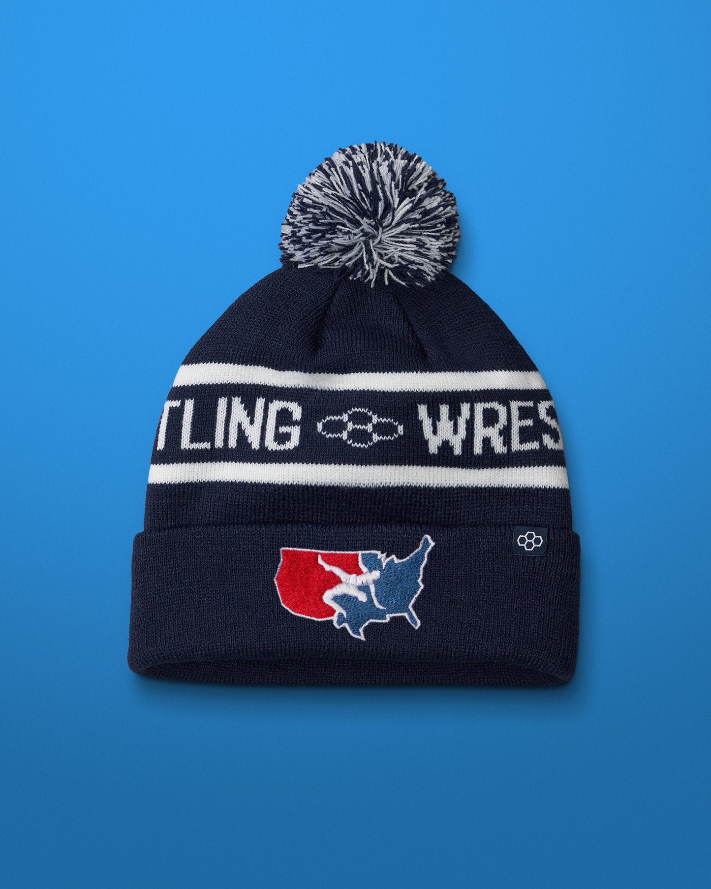 USA Wrestling Logo on Navy blue beanie with 'WRESTLING' words
