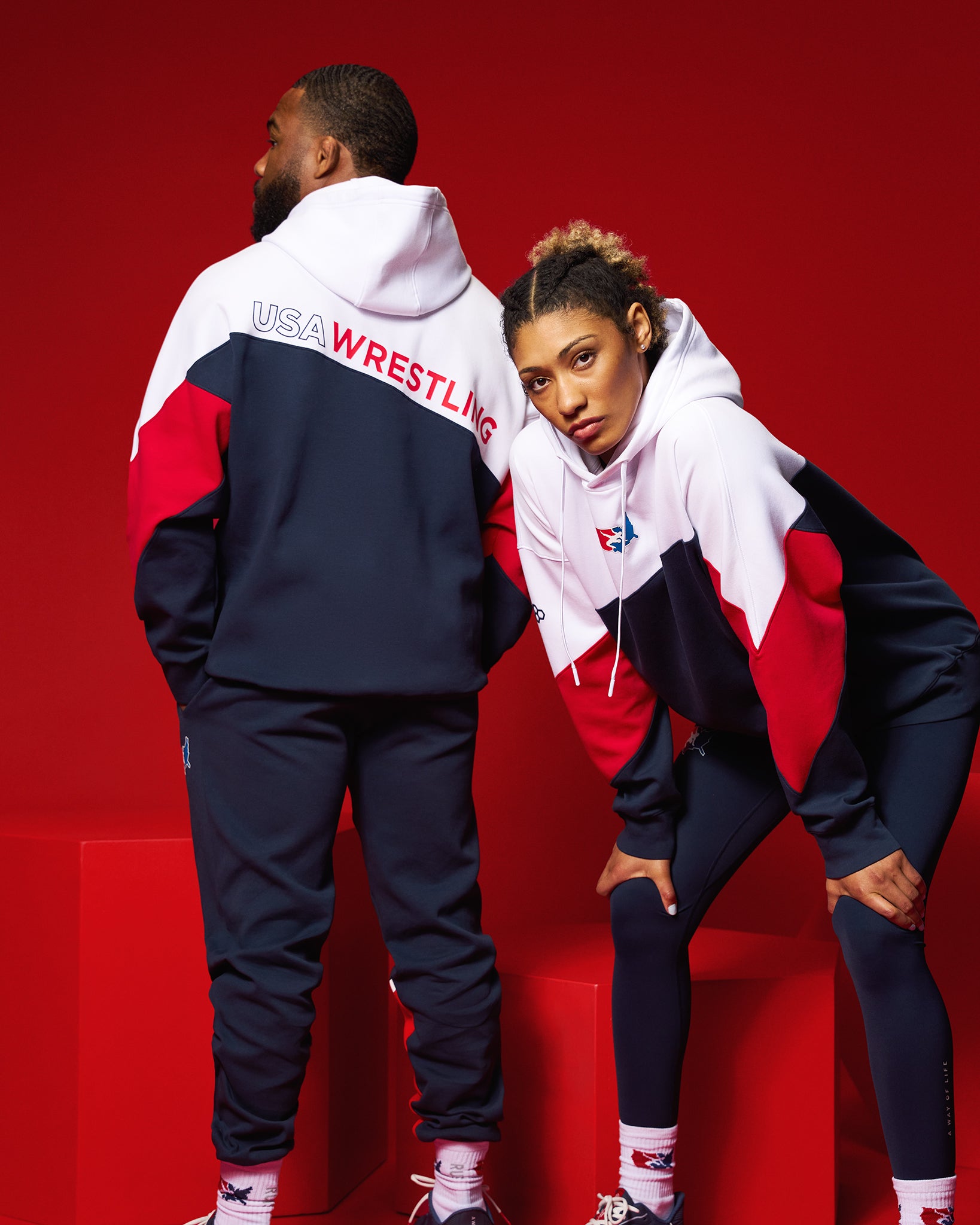 USA Wrestling Colorblock Hoodie - Navy/White/Red | RUDIS