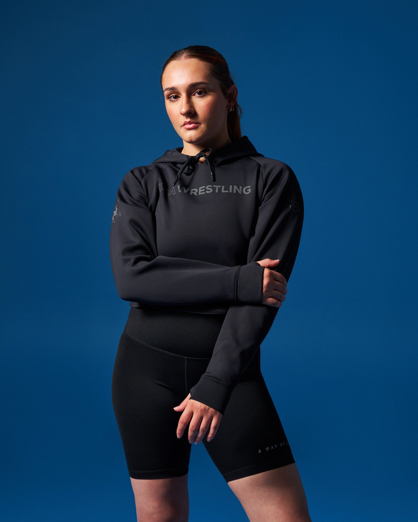 Sweat à capuche court pour femme avec logo USA Wrestling