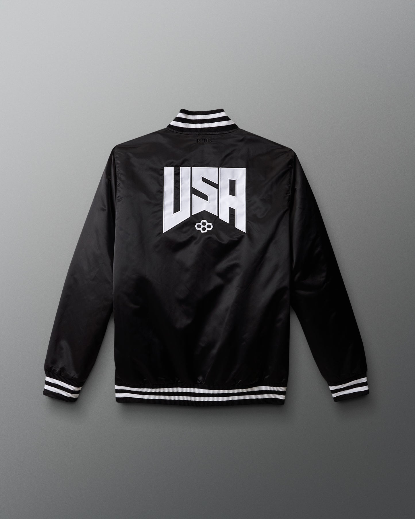 Black jacket with 'USA' logo on a gradient background