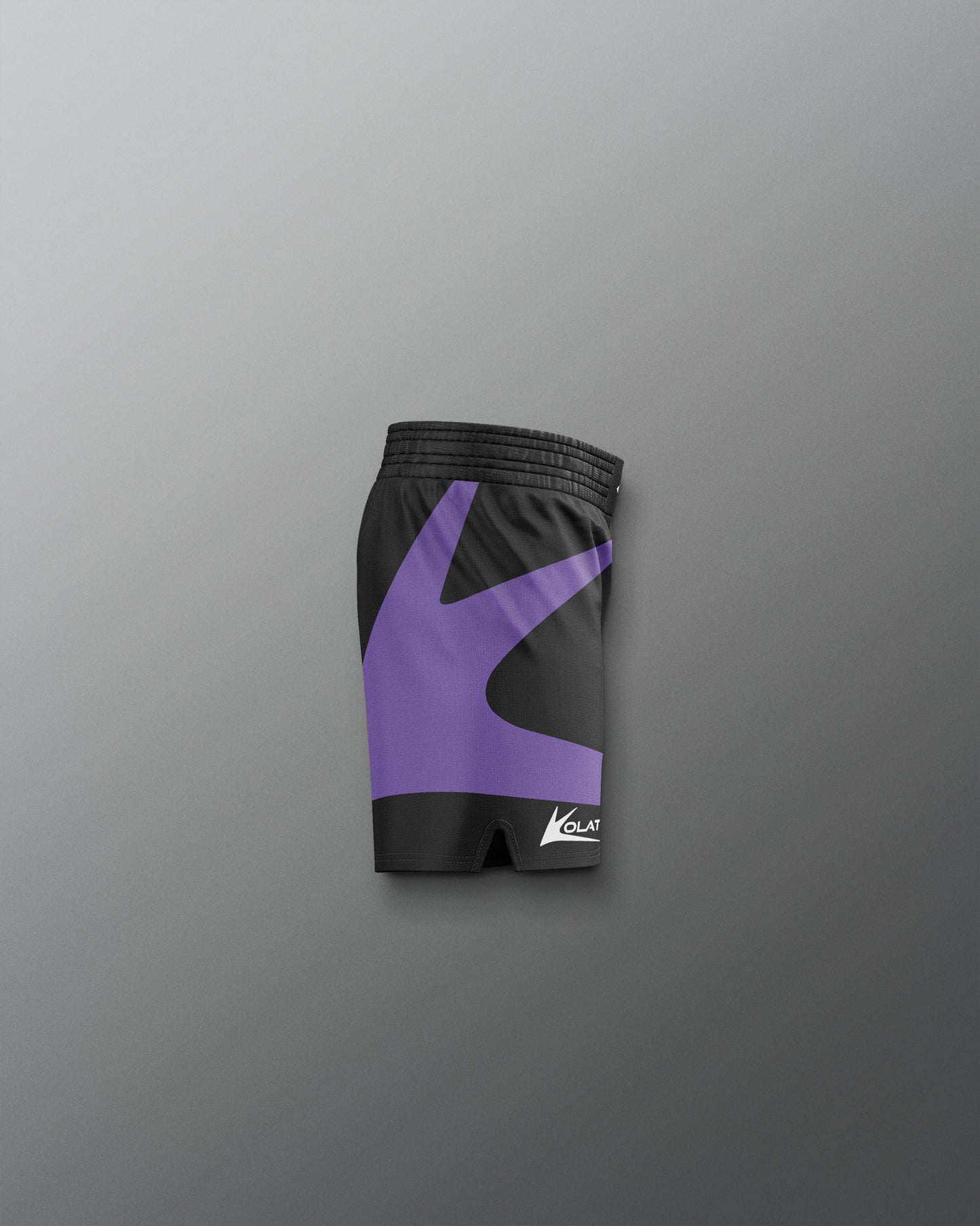 Black shorts with a purple abstract design on a gray background 'Kolat'