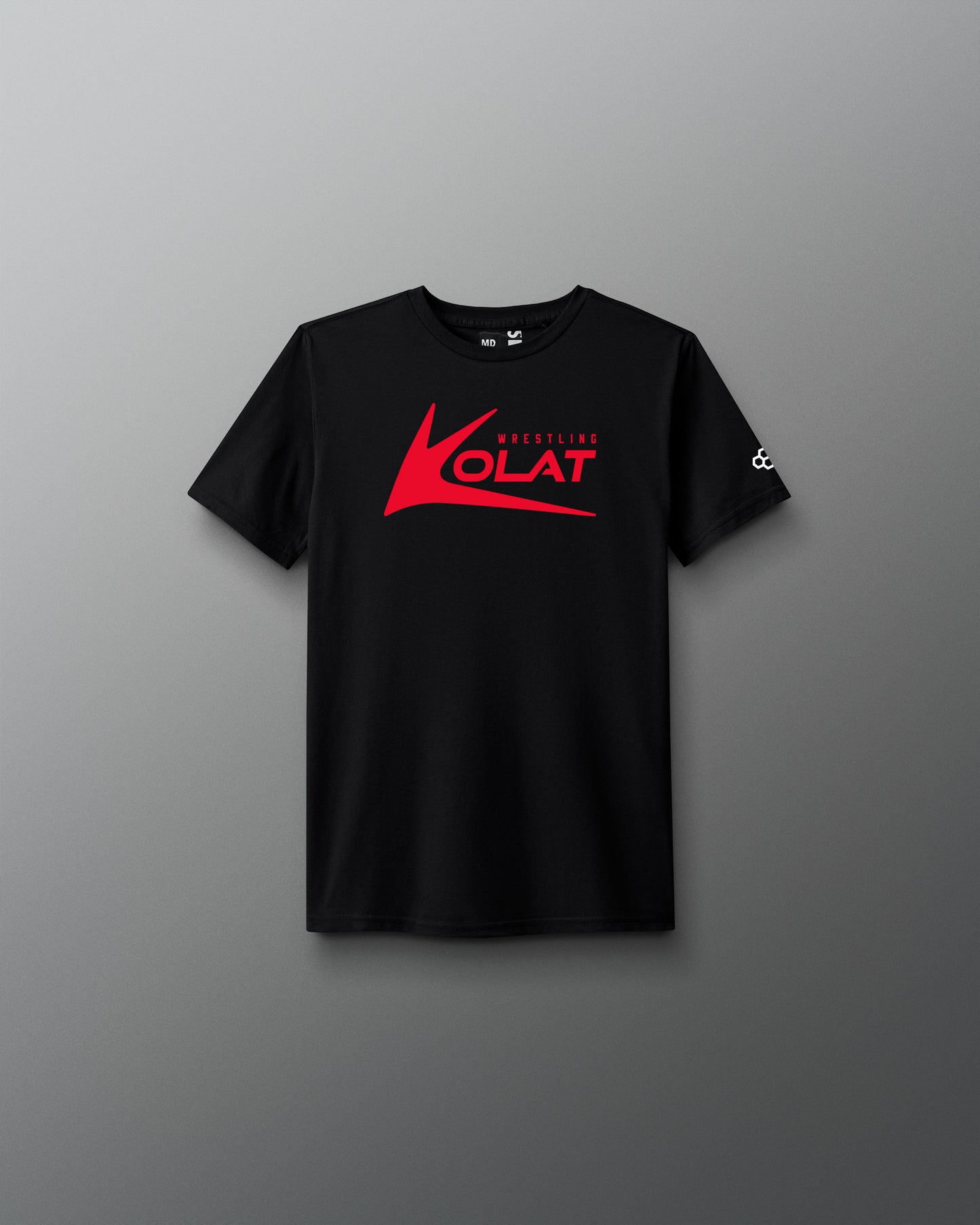 Black t-shirt with red Kolat logo on a gray background