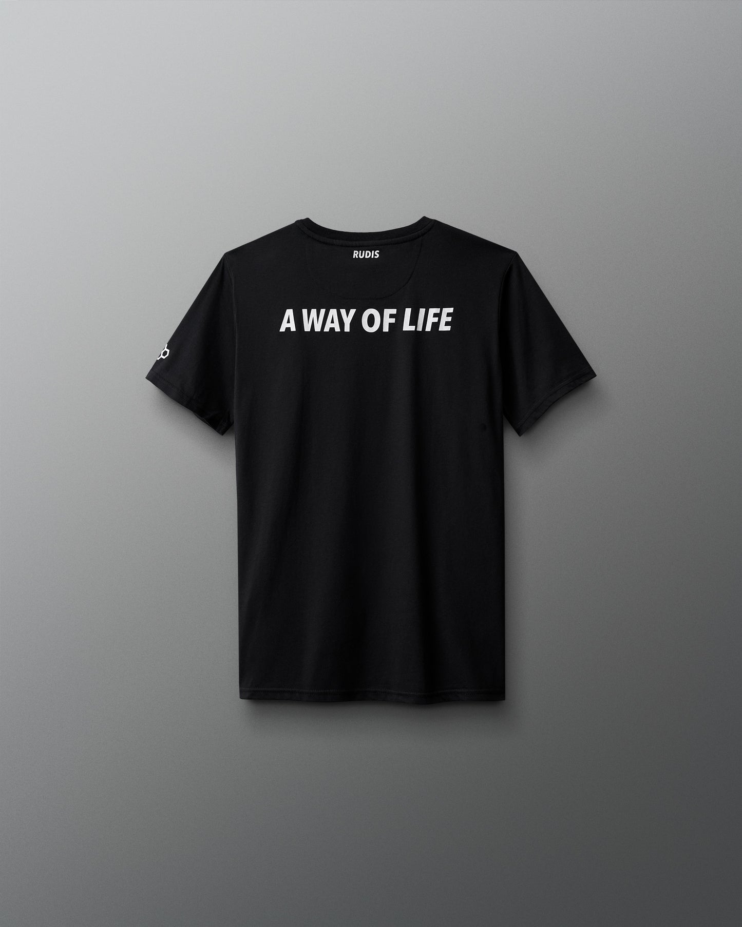 Black t-shirt with 'A Way of Life' text on a gray background