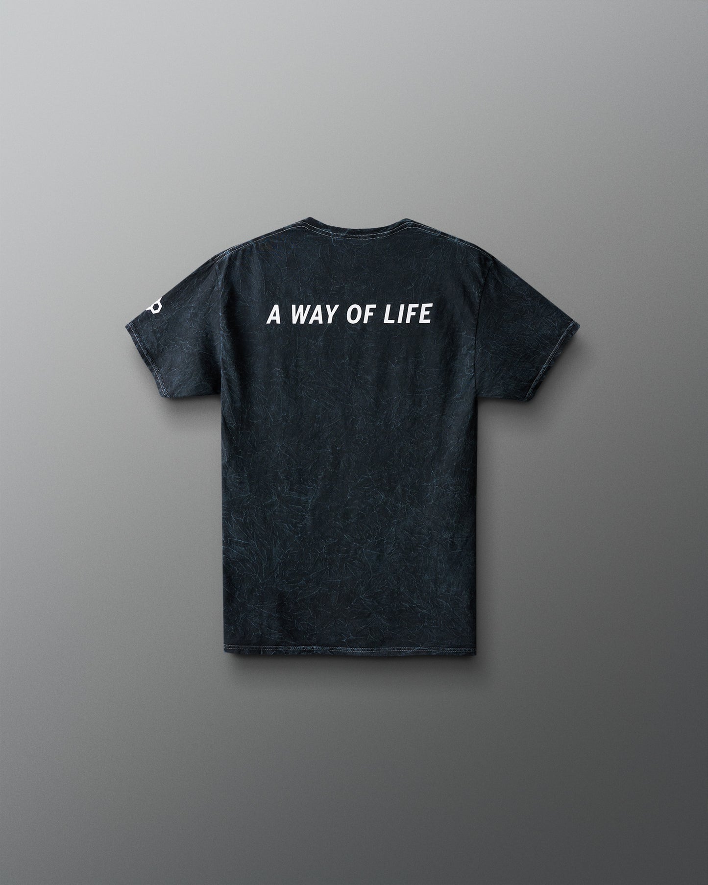 Black t-shirt with 'A Way of Life' text on a gray background