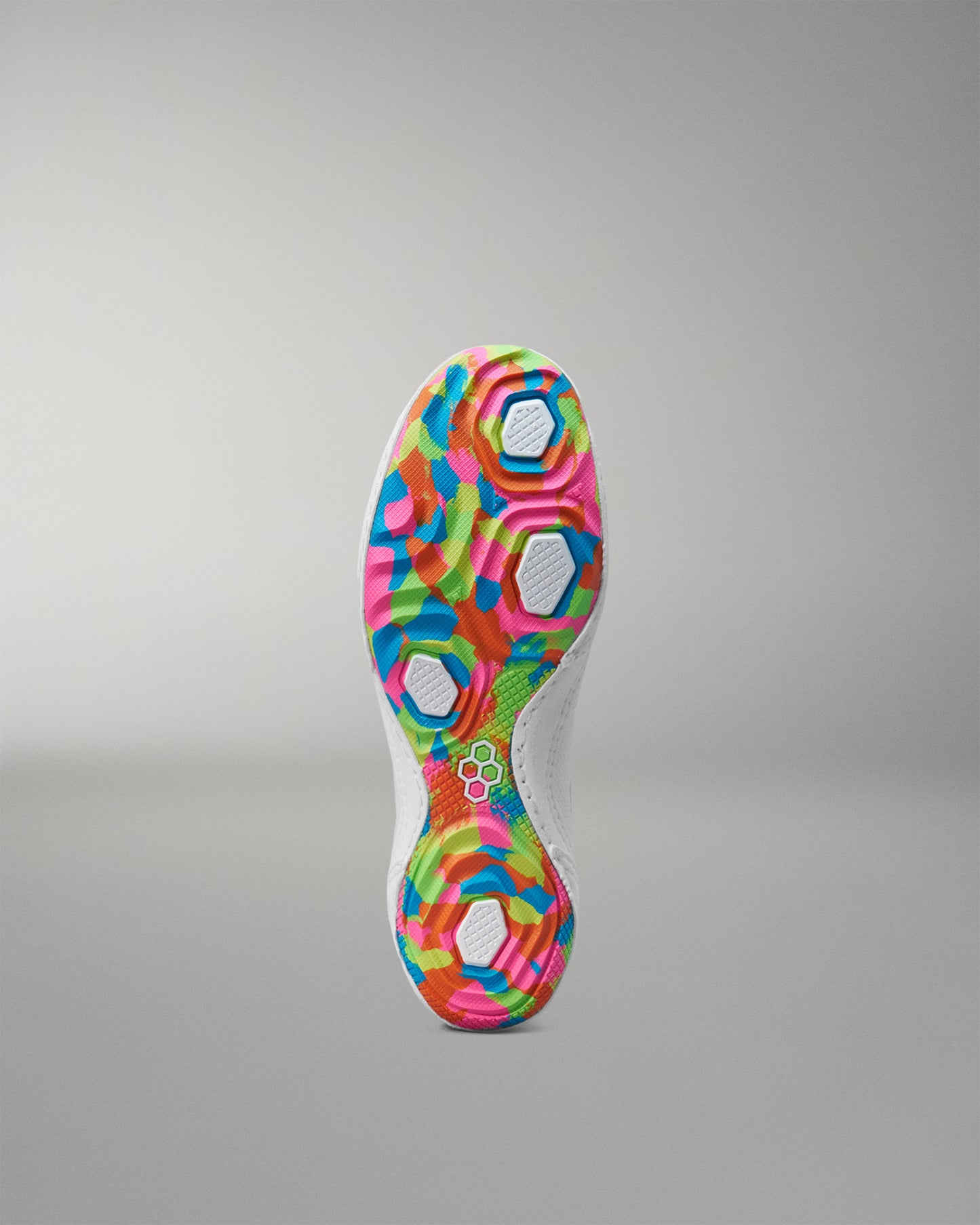 Colorful wrestling shoe sole with a pattern on a gray background