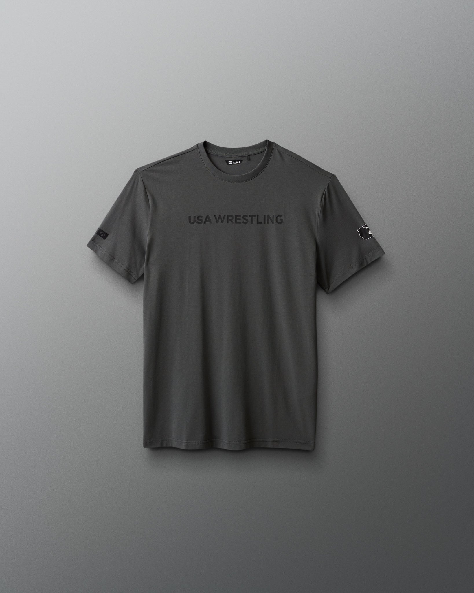 Gray t-shirt with 'USA Wrestling' text on a gray background