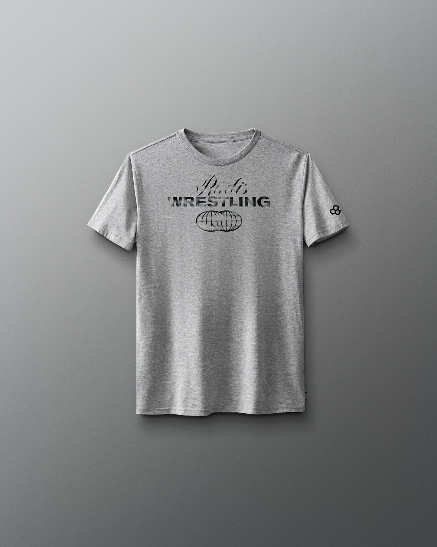 Gray t-shirt with 'Wrestling' text on a gray background