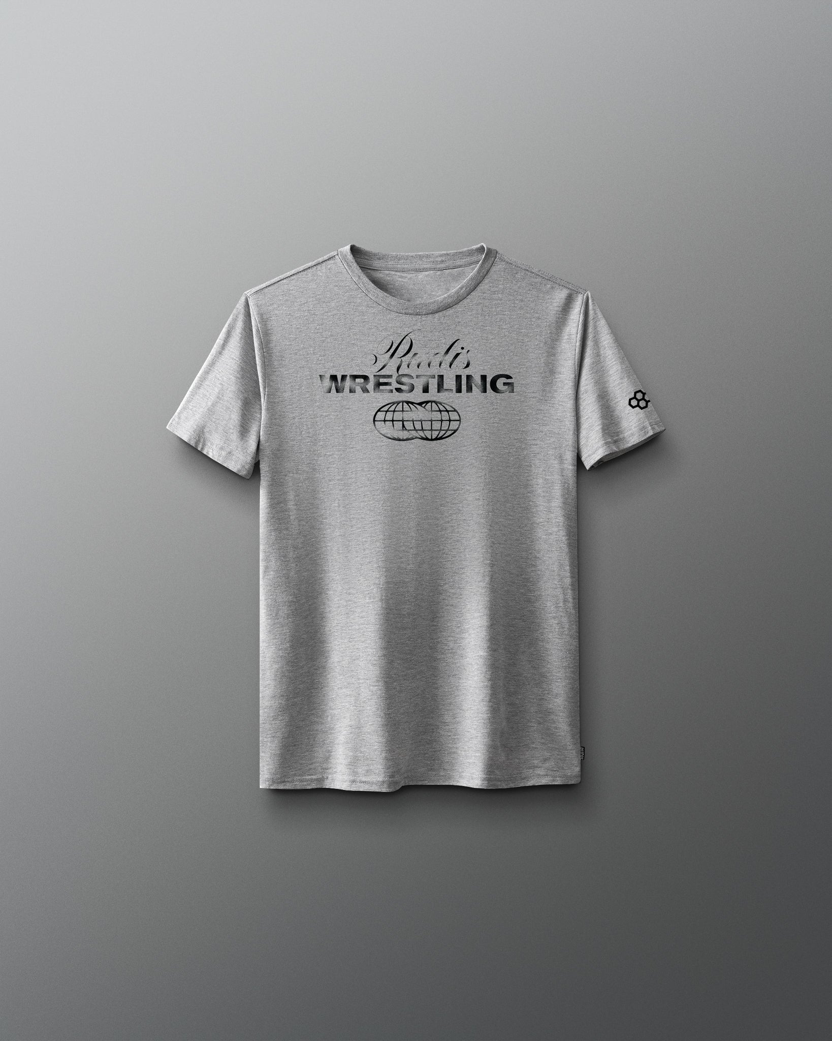 Gray t-shirt with 'Wrestling' text on a gray background