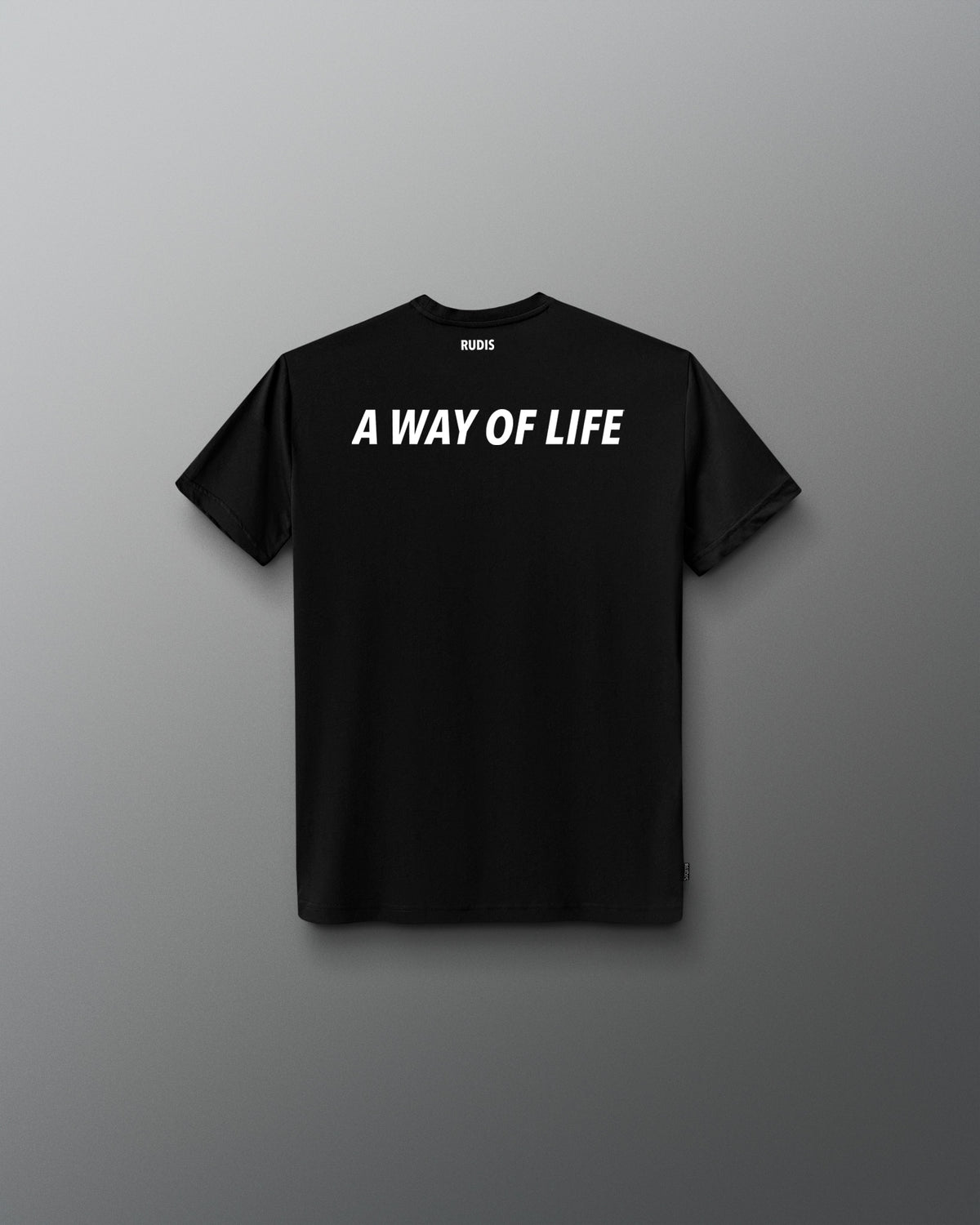 Back view of the black RUDIS Script Youth Elite Super Soft T-Shirt with white “A Way of Life” graphic.