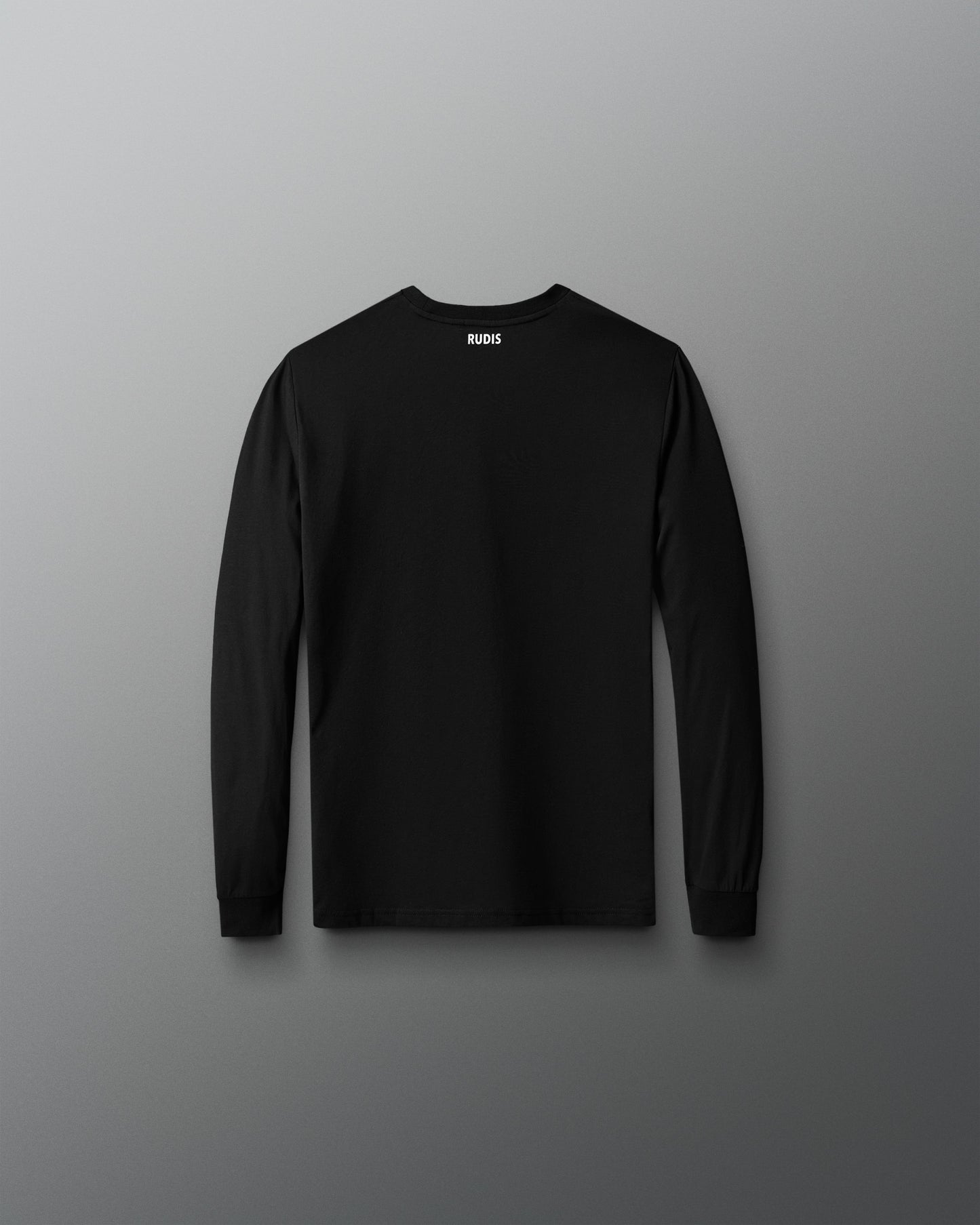Black long-sleeve shirt on a gray background