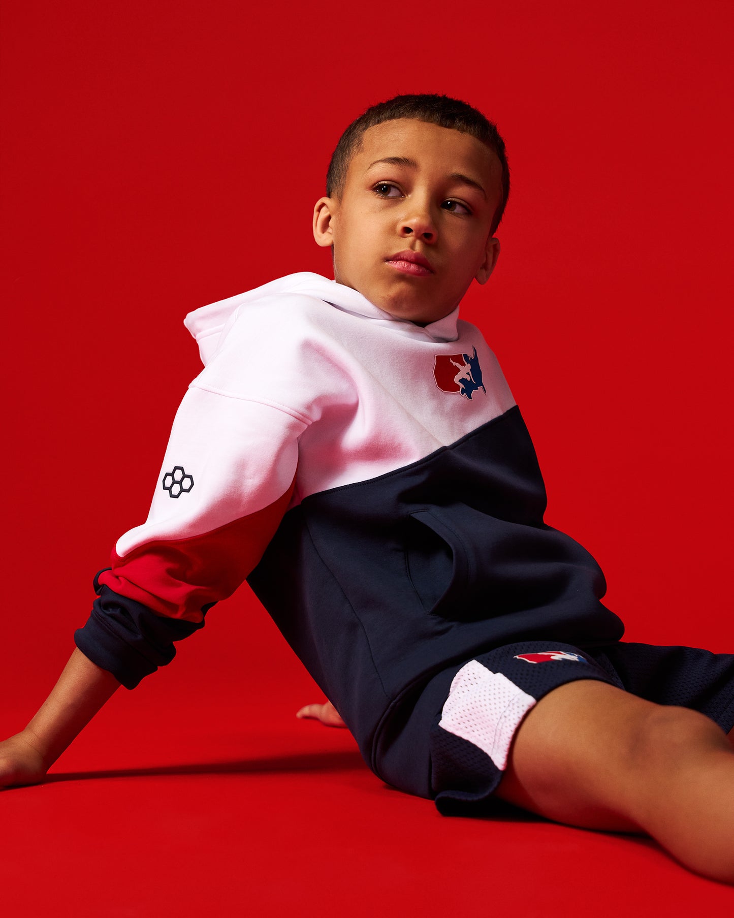 USA Wrestling Colorblock Youth Hoodie - Navy/White/Red