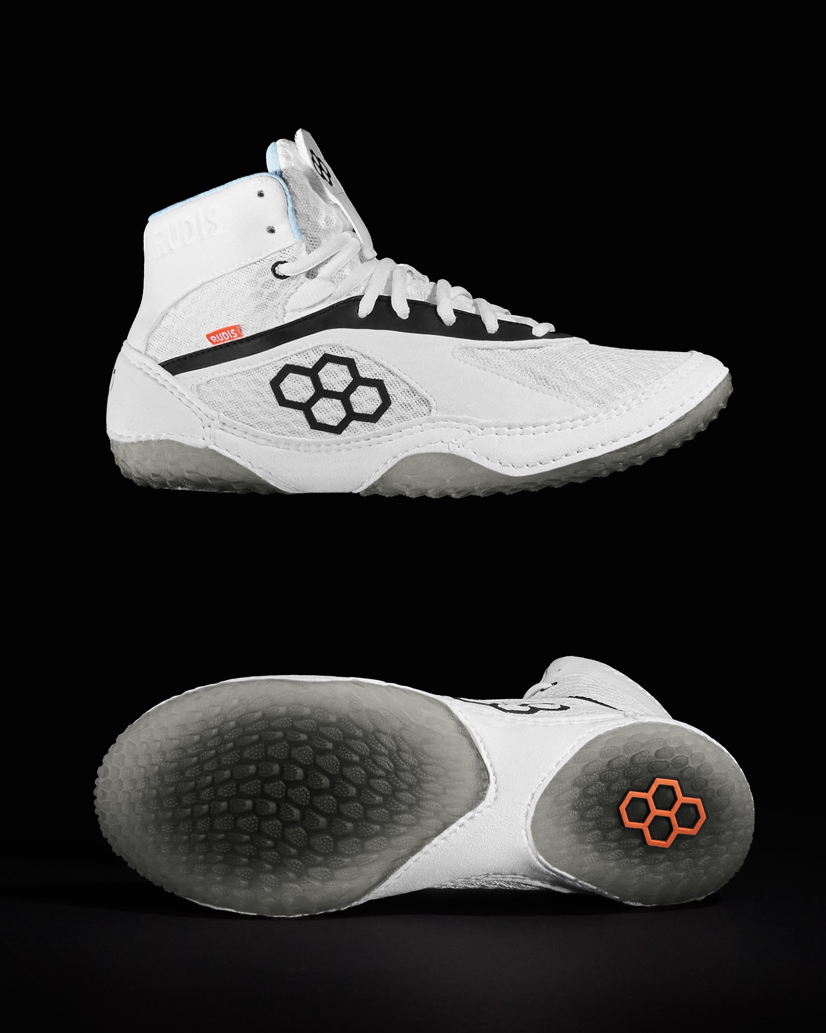 RUDIS Alpha 2.0 lightweight wrestling shoes in white showcasing streamlined design built for speed, agility, and quick movement in every position