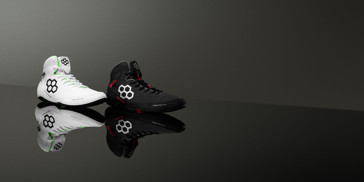 Colt 4.0 wrestling shoes by RUDIS Live Wire and Neon Edge colorways, lightweight and durable wrestling shoes designed for performance and versatility