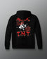 Black hoodie with AC/DC graphic design on a gray background