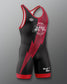 Black and red athletic suit with AC/DC logo on a gray background