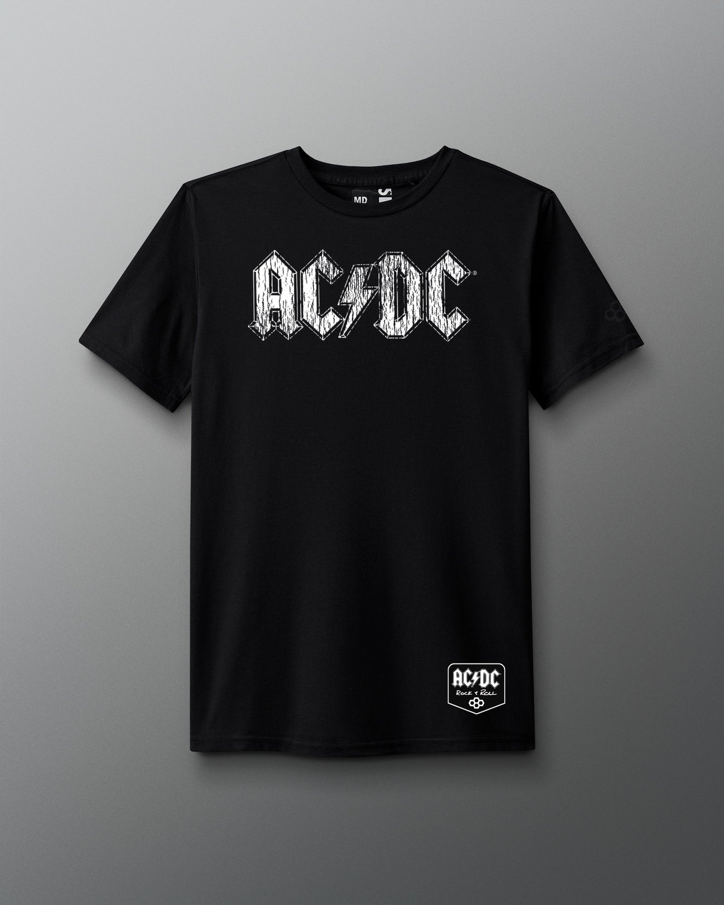 Black t-shirt with AC/DC logo on a gray background