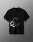 Black t-shirt with a graphic of ACDC Band person playing guitar on a gray background