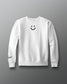 White sweatshirt with a smiley face design on a gray background