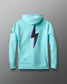 Light blue hoodie with a purple lightning bolt design on a gray background
