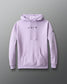 Light purple hoodie with brand logo on a gray background