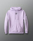 Light purple hoodie with a logo on a gray background