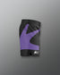 Black athletic shorts with purple abstract design 'Kolat' on a gray background