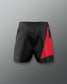 Black shorts with a red triangle on a gray background