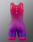 Pink and purple athletic singlet with a brand logo on a gray background