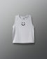 White tank top with a smiley face design on a gray background