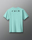 Light blue t-shirt with black icons on the back against a gray background