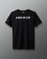 Black t-shirt with 'A Way of Life' text on a gray background