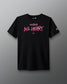 Black t-shirt with pink text on a gray background