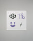 White paper with black and purple symbols on a gray background