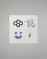 White paper with black and purple symbols on a gray background