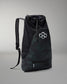green camo drawstring bag with a logo on a gray background