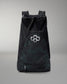green camo drawstring bag with a geometric logo on a gray background